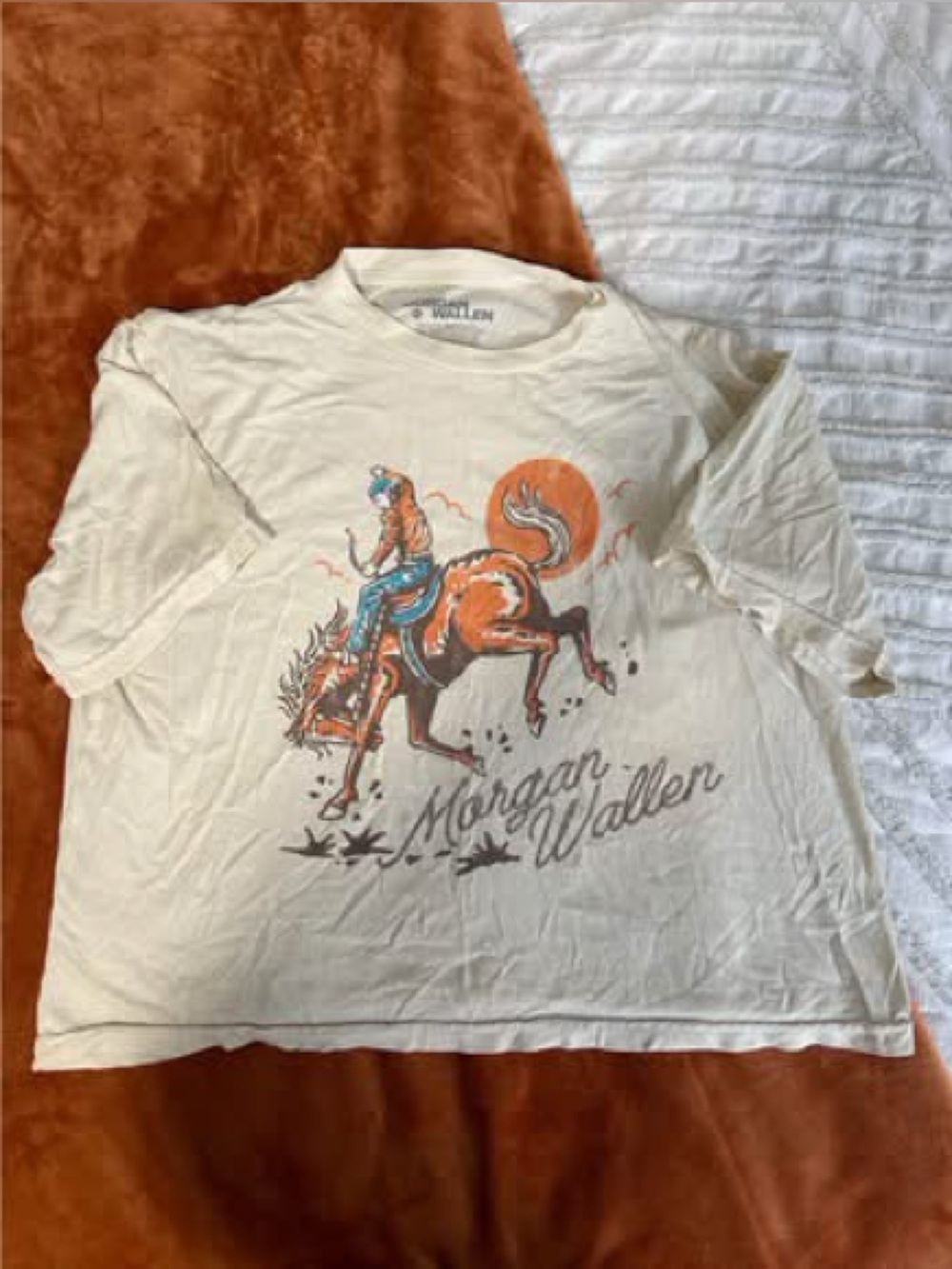 Official Morgan Wallen Merch - Cream Cropped Western Tee